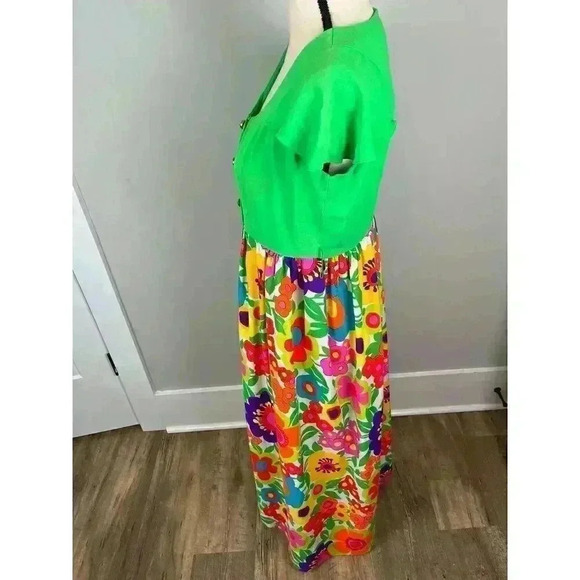 Vtg 70's Georgie Keyloun Maxi Dress Floral Bright Button Front Hippie Women's M - Picture 8 of 15